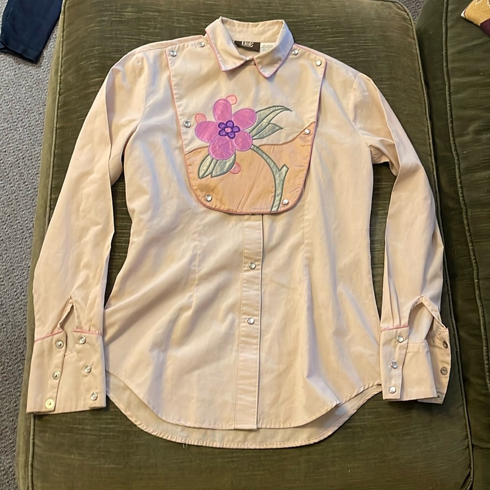 H&E Outfit Western Cowgirl Roper Top Shirt Pearl Snaps flower bib Vintage darts